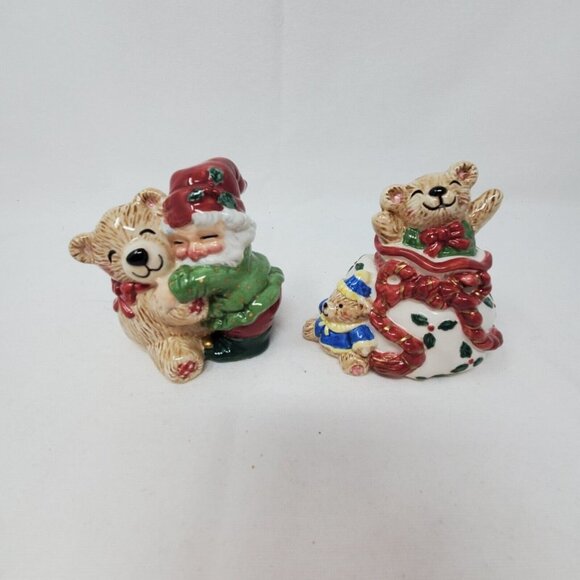 Holiday Elf Bear Salt Pepper Shaker Set, 2003 Fitz and Floyd Christmas - Picture 2 of 11